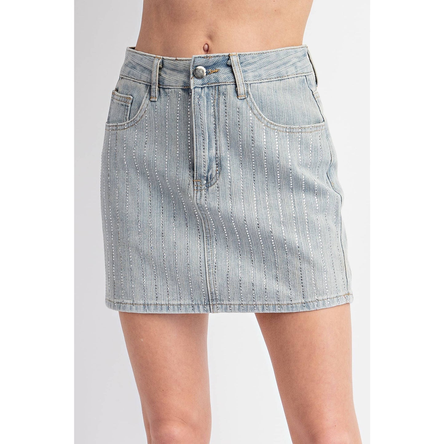 STONE EMBELLISHED DENIM SKORT