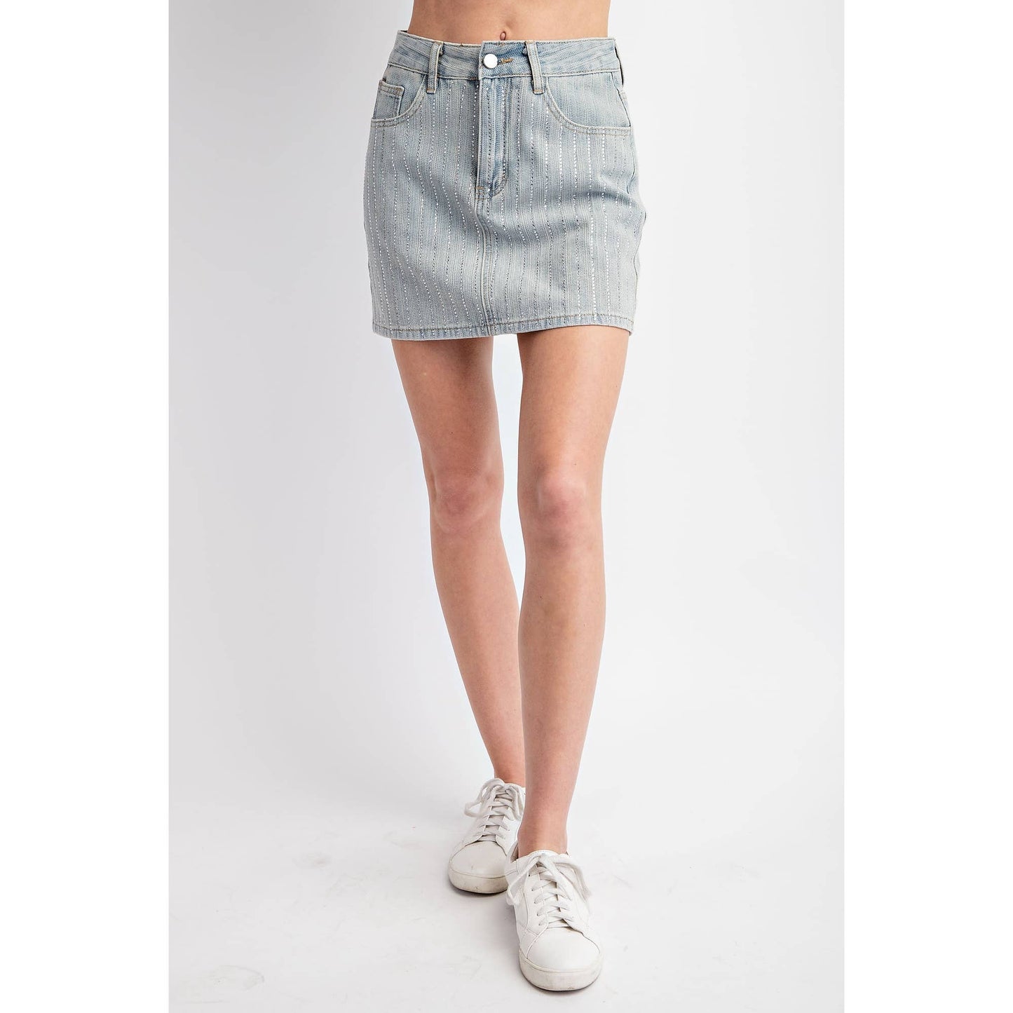 STONE EMBELLISHED DENIM SKORT
