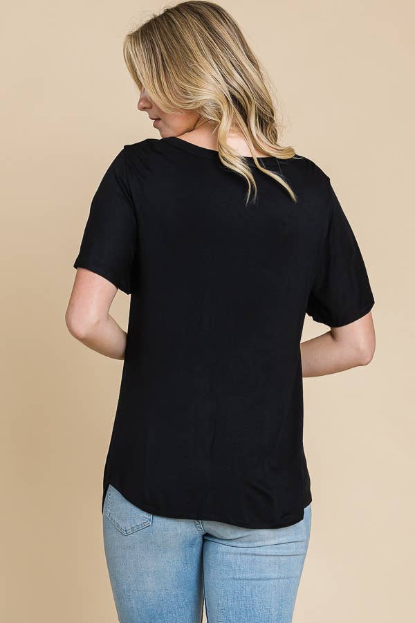 V Neck Twist Detail Flare Sleeve Top