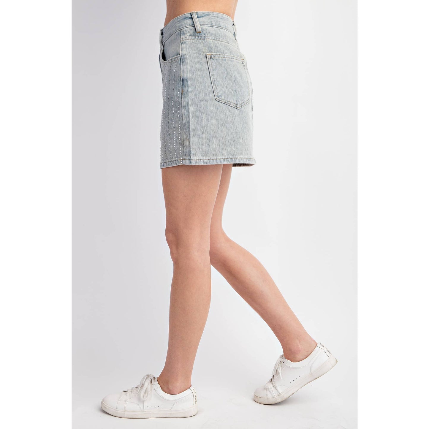 STONE EMBELLISHED DENIM SKORT