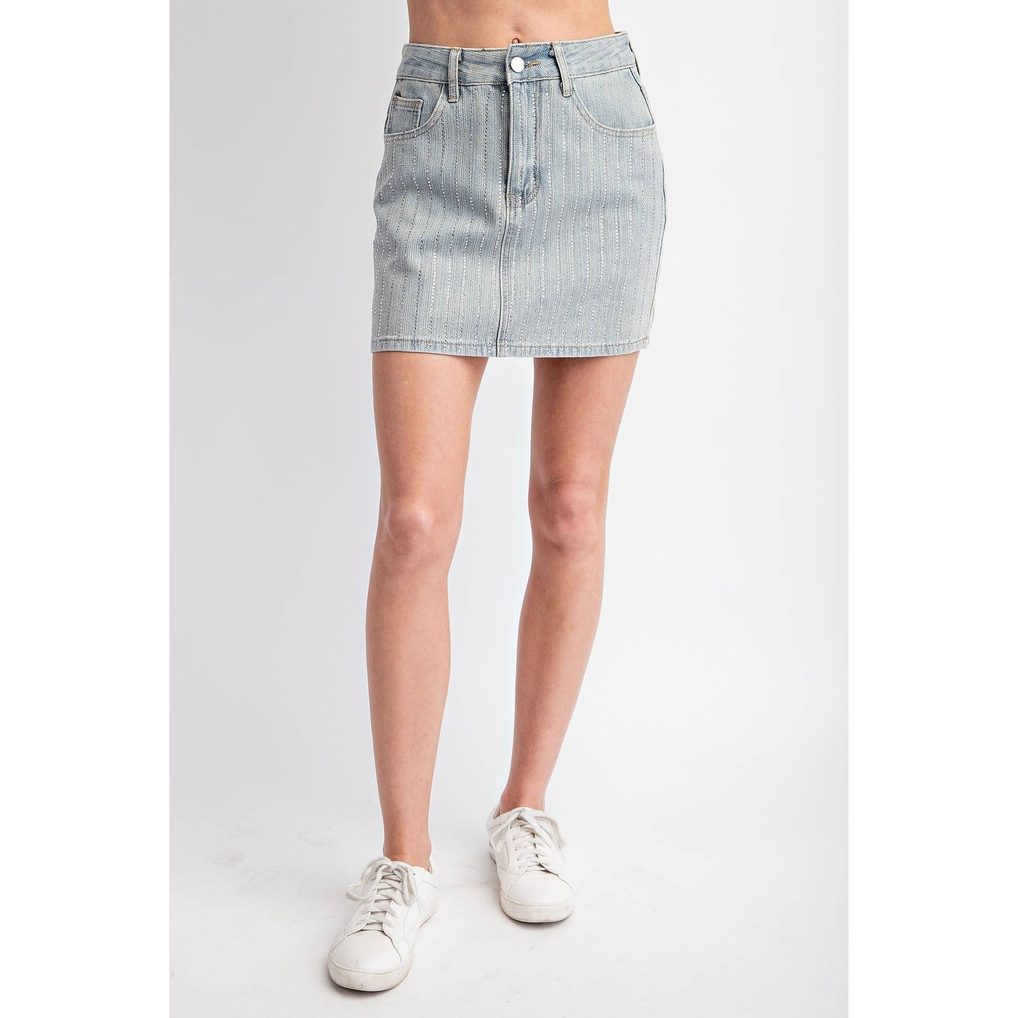 STONE EMBELLISHED DENIM SKORT