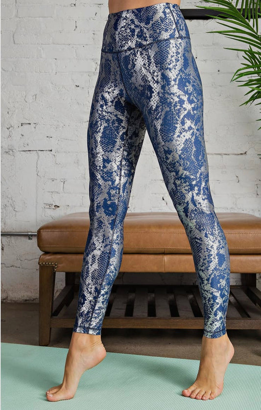 Blue & Silver Snakeskin Foil Leggings