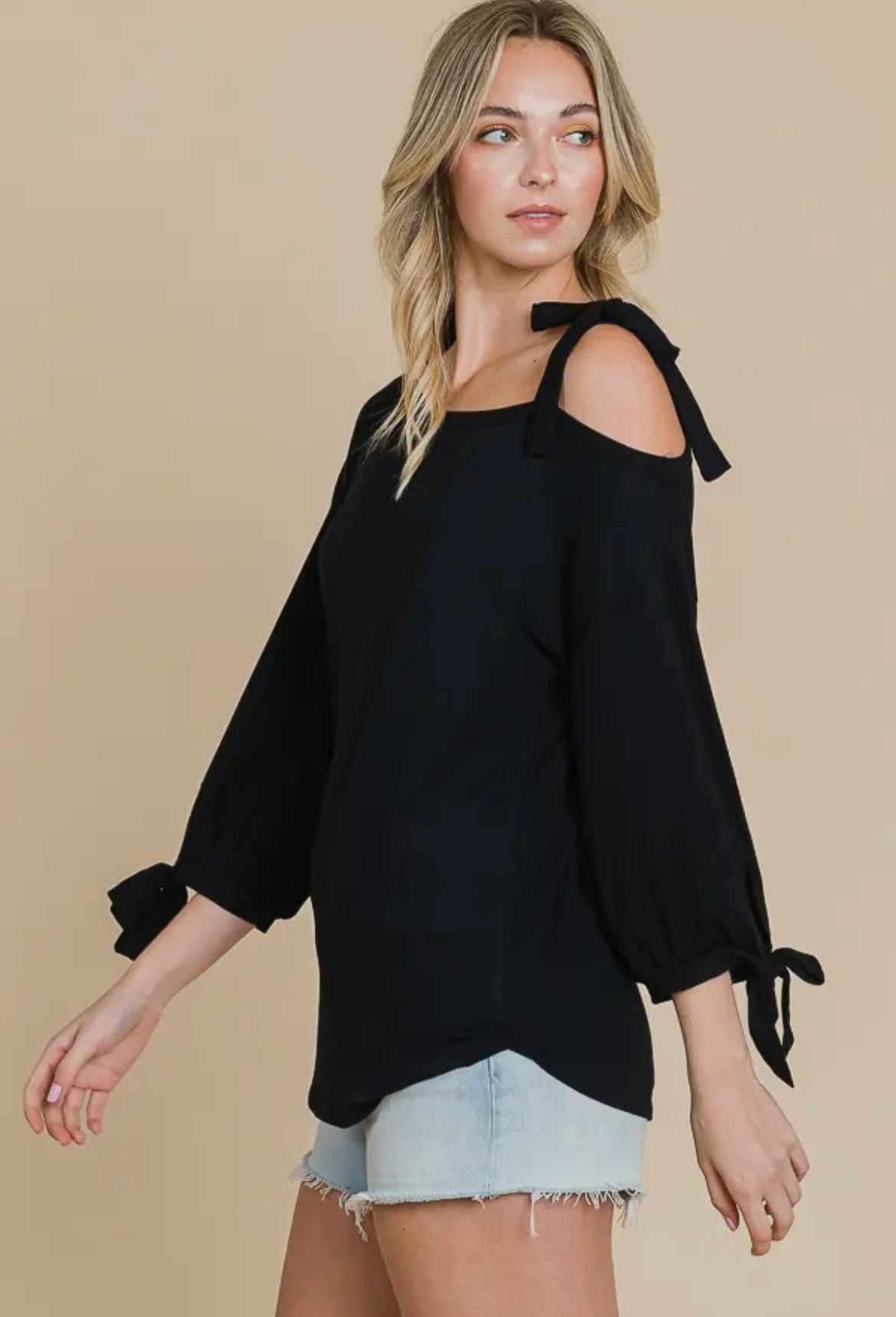 Black One Shoulder Tie Top