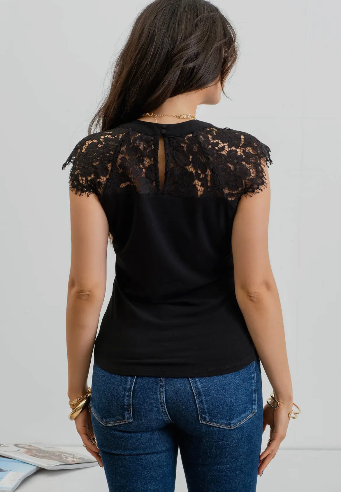 Black Sheer Scalloped Top