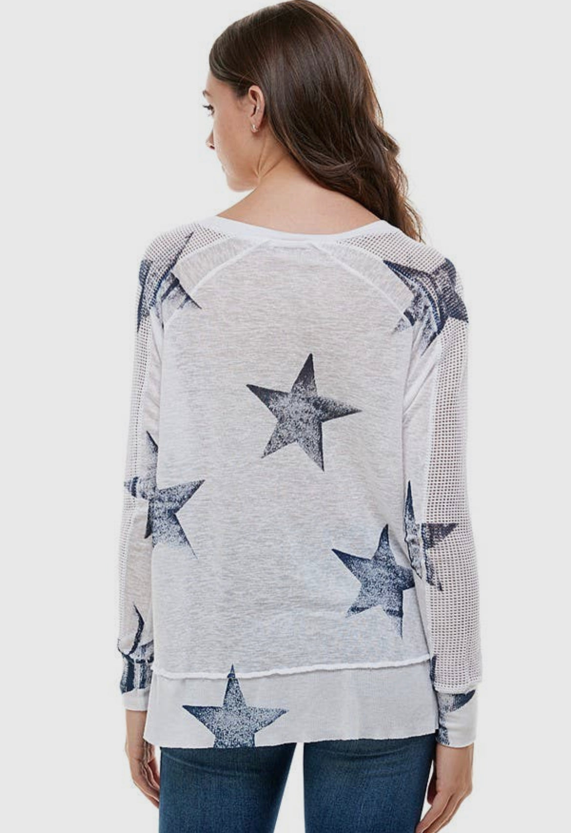 White Star Fishnet Sleeve Tee