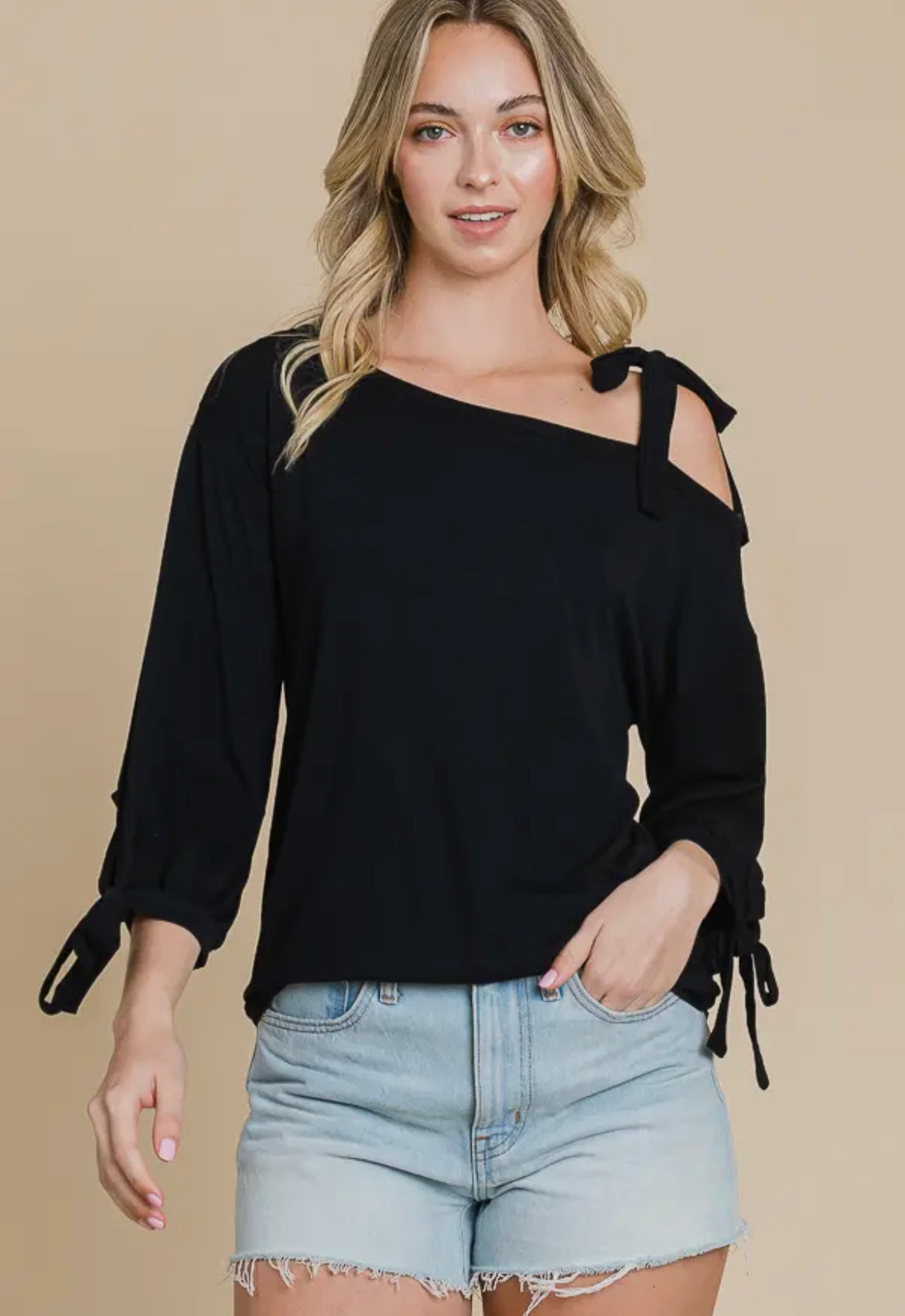 Black One Shoulder Tie Top