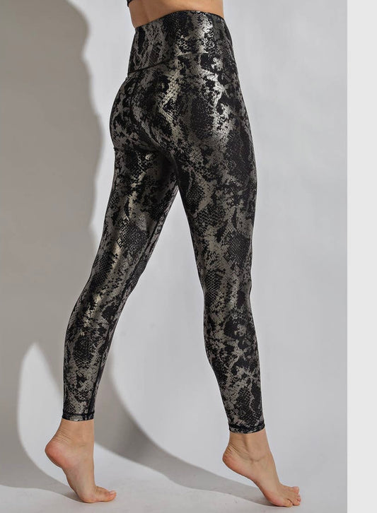 Black & Gold Snakeskin Foil Leggings