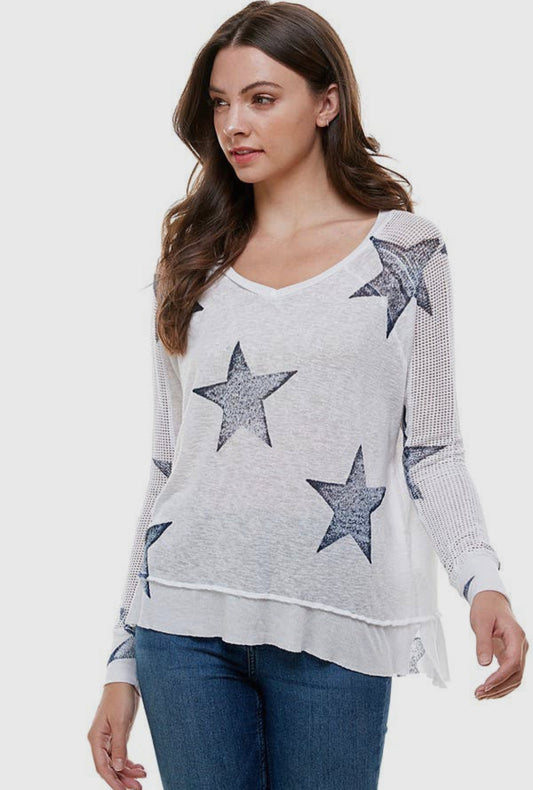 White Star Fishnet Sleeve Tee