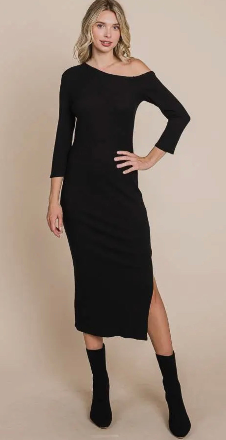 Black Asymmetrical Midi Dress