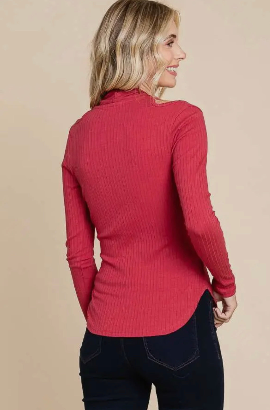 Red Peekaboo V-neck Top