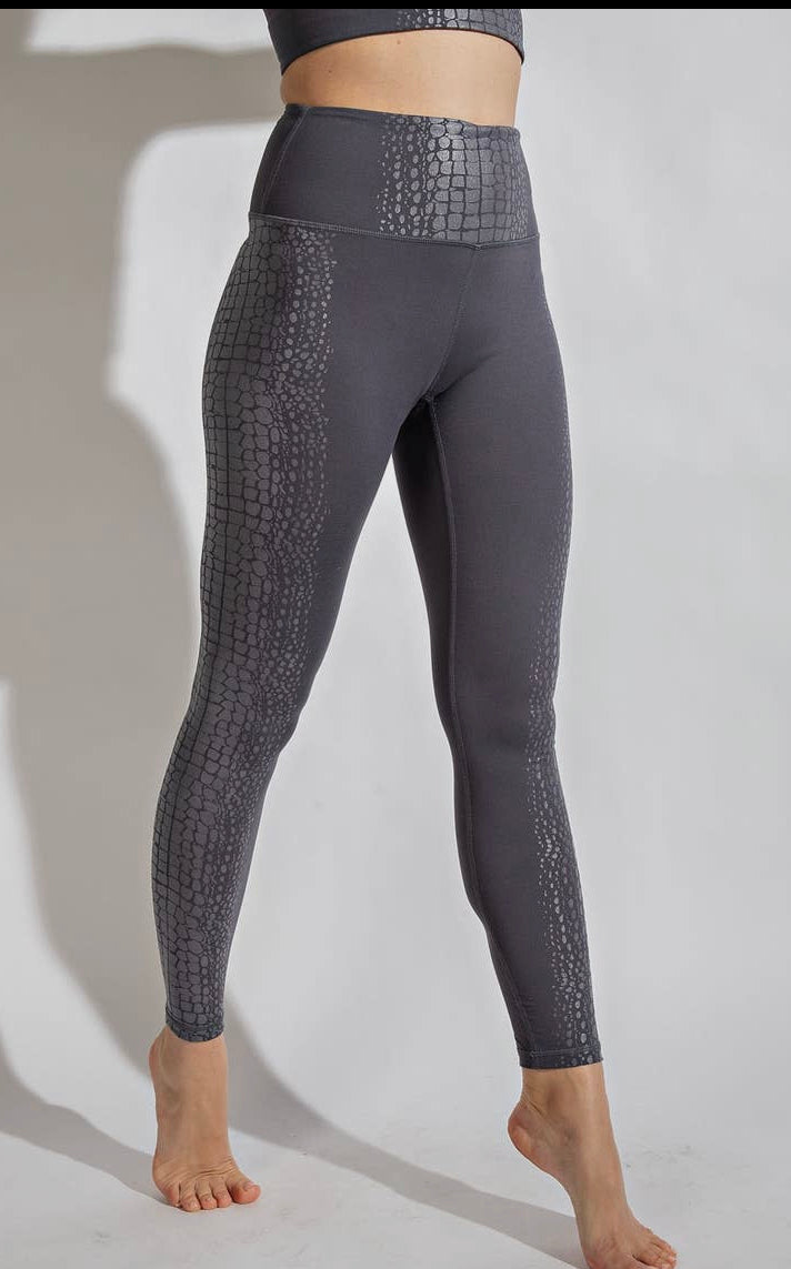 Gray Side Snakeskin Leggings