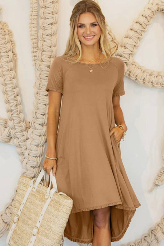 Camel Ruffle T-shirt Dress