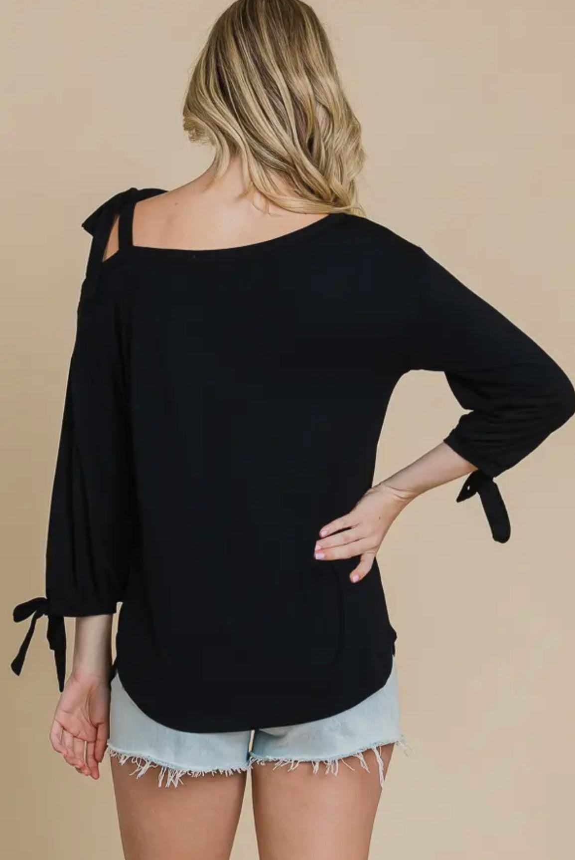 Black One Shoulder Tie Top