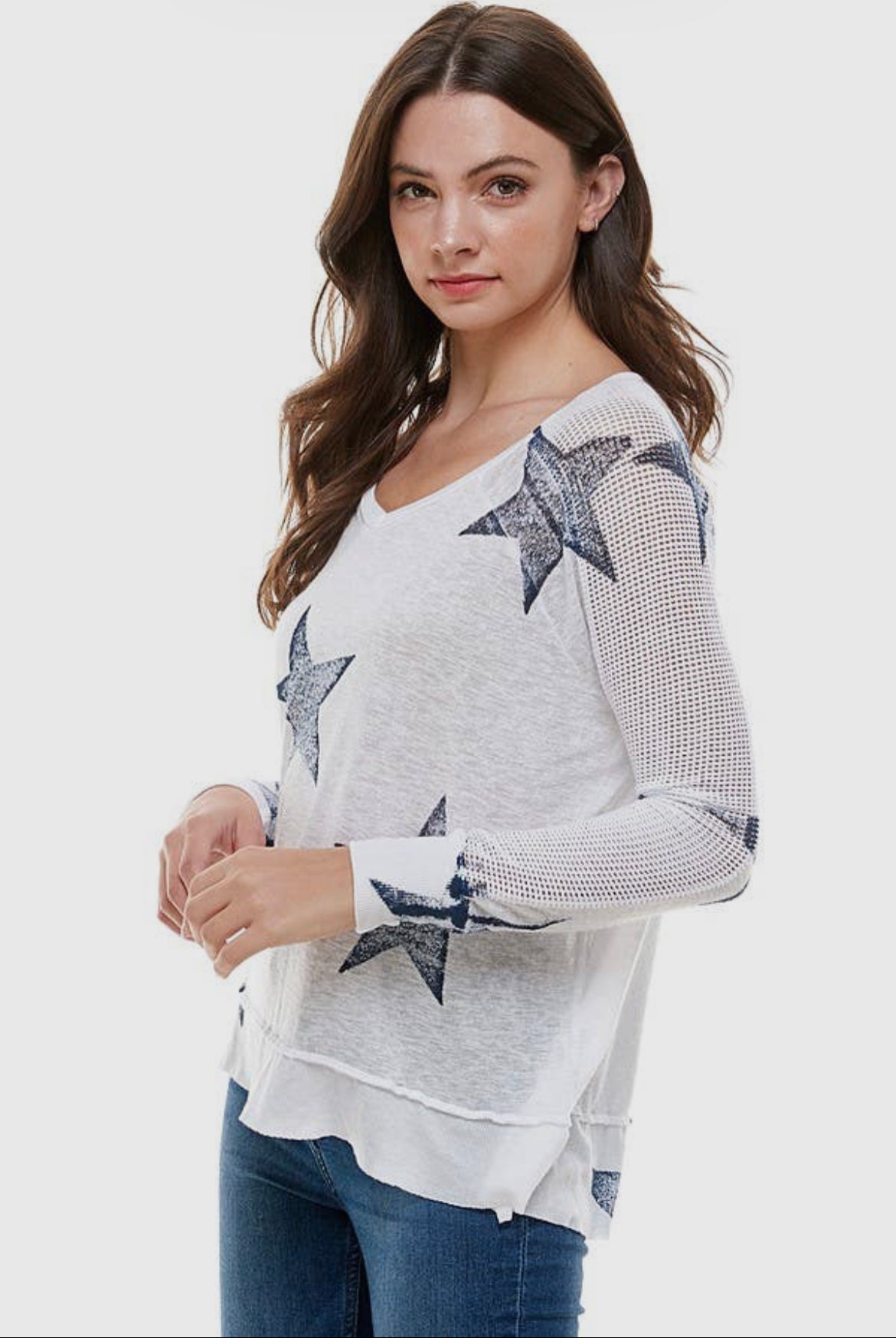 White Star Fishnet Sleeve Tee