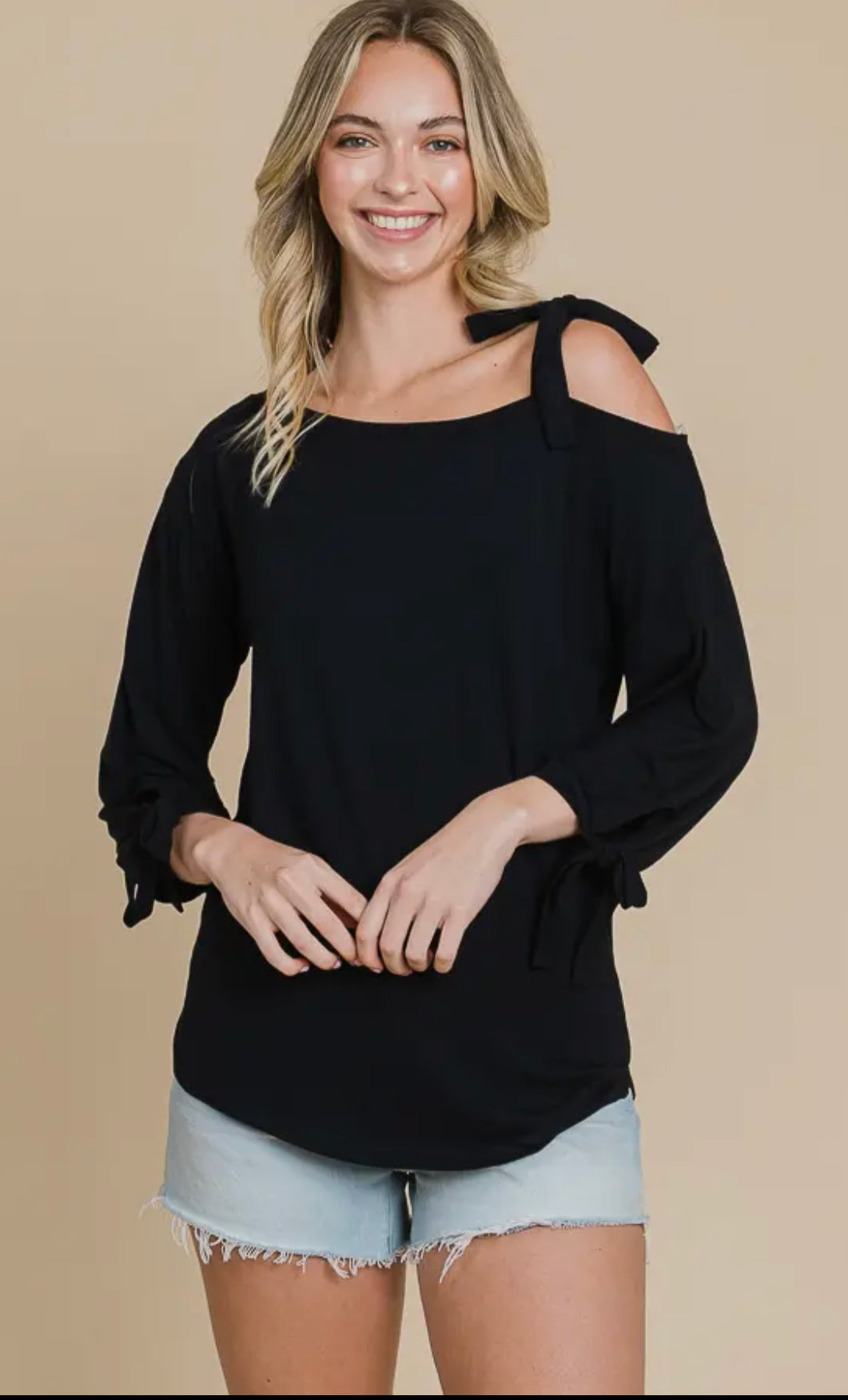 Black One Shoulder Tie Top